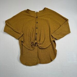 Coco And Main Button Down Tie Front Ribbed Top Womens Size Medium Dolman Sleeve